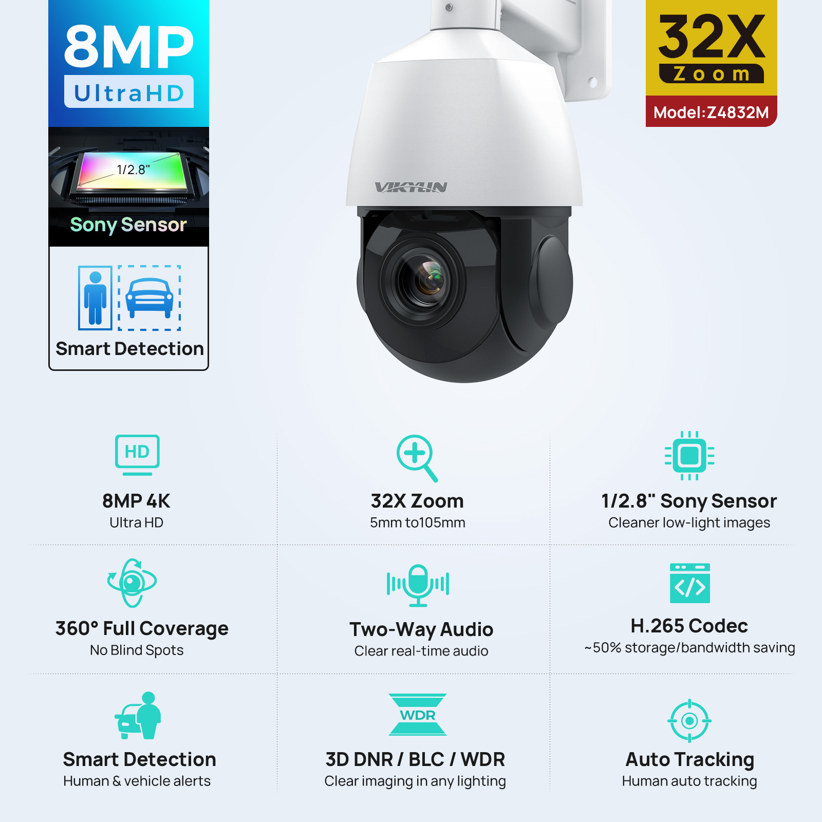 Outdoor Power G Sensor - กล้องวงจรปิด Vikylin 4K 8MP PTZ ซูม