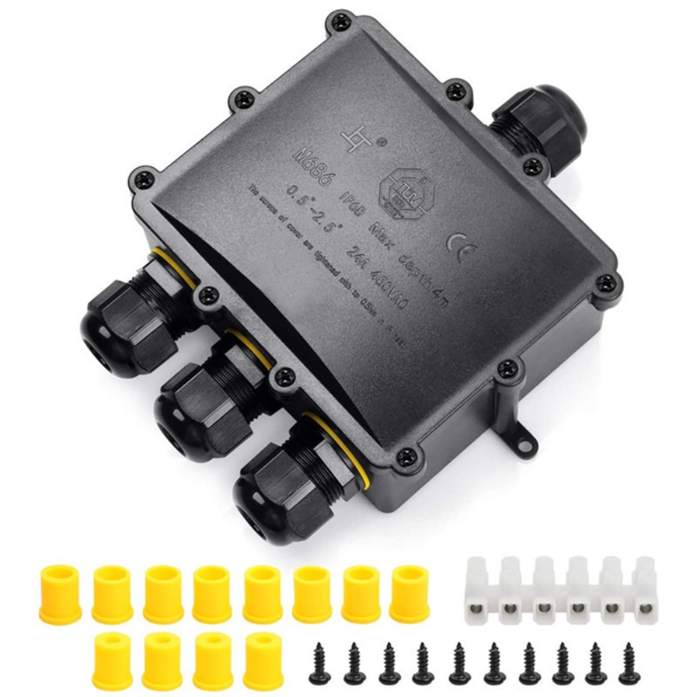 Outdoor Power Cable Junction Box - 4Way 1In3Out IP68 กันน้ํา 4-14 มม.สายไฟพลังงานแสงอาทิตย์