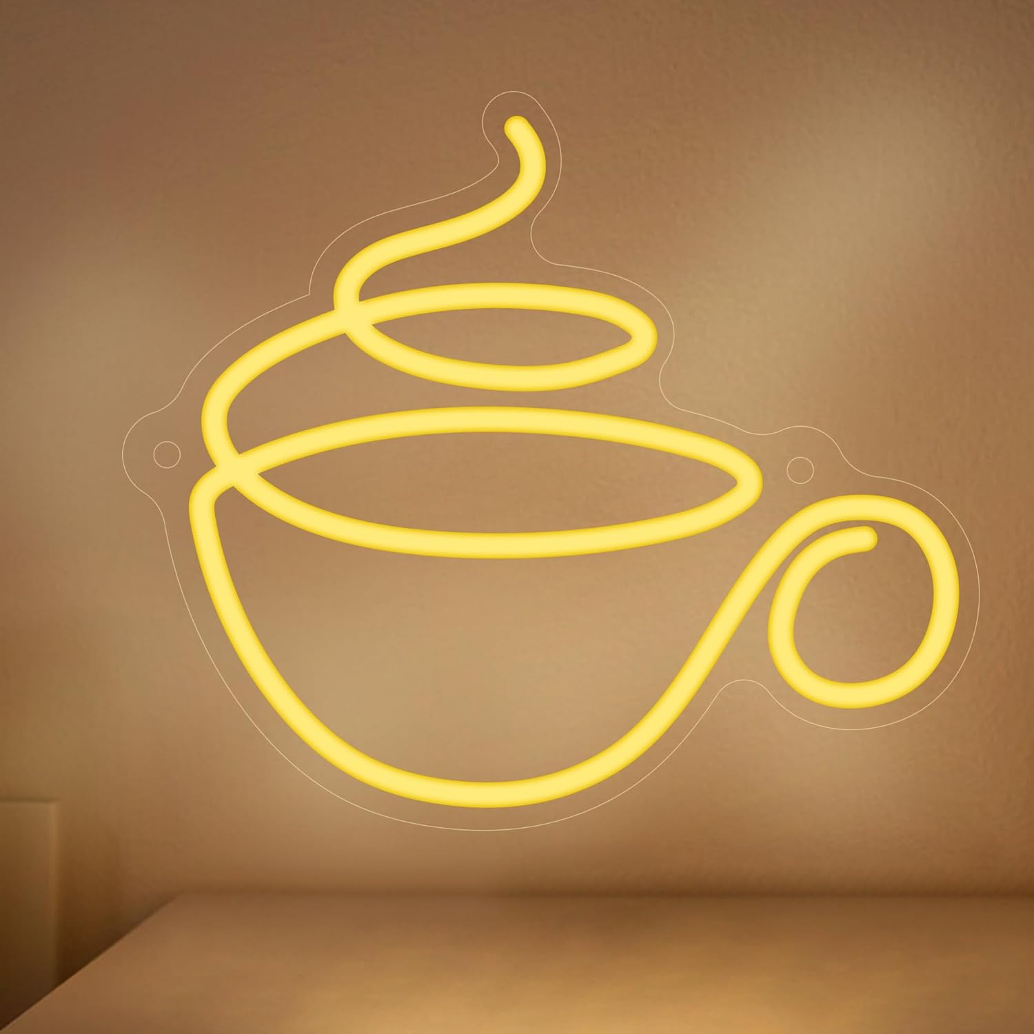 Outdoor Kitchen Power - ป้ายไฟนีออนรูปแก้วกาแฟพร้อมไฟ LED สำหรับตกแต่งผนัง ใช้พลังงานจาก USB แสงสีเหลืองอบอุ่น