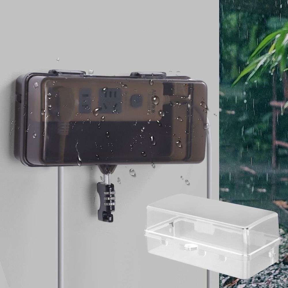 Outdoor Power Strip With Cover - กล่องปลั๊กพลาสติกทนทาน ป้องกันการโจรกรรม ทนต่อสภาพอากาศ ฝาครอบสายต่อพ่วง ป้องกันเต้าเสียบ กล่องเก็บปลั๊กไฟกันน้ำสำหรับใช้งานกลางแจ้ง