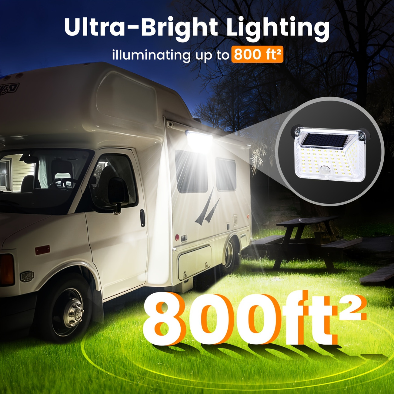 Outdoor Power G Sensor - โคมไฟโซลาร์เซลล์แบบแม่เหล็กสำหรับรถพ่วง, พร้อมเซ็นเซอร์ตรวจจับการเคลื่อนไหวด้วยแม่เหล็กที่ทรงพลัง, โคมไฟโซลาร์เซลล์สำหรับใช้งานกลางแจ้งพร้อมฟังก์ชันกันน้ำ, เหมาะสำหรับรถบ้าน | อุปกรณ์ไฟส่องสว่างภายนอกสำหรับรถแคมป์เปอร์แวน,